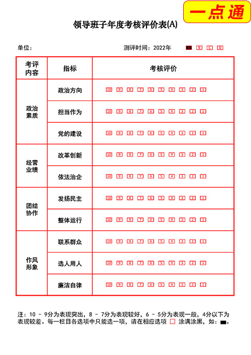 领导班子年度考核测评表